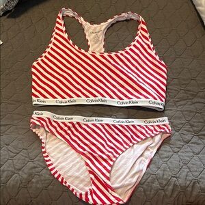 NWOT- Calvin Klein Striped Bikini Set in Red and White